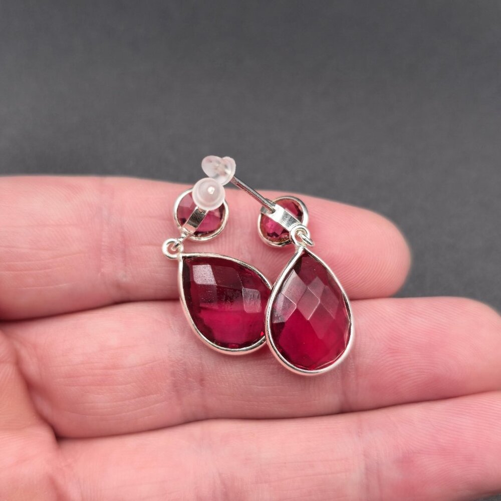 Sterling Silver Faceted Red Glass Handmade Earrings A6484 - Picture 5 of 7